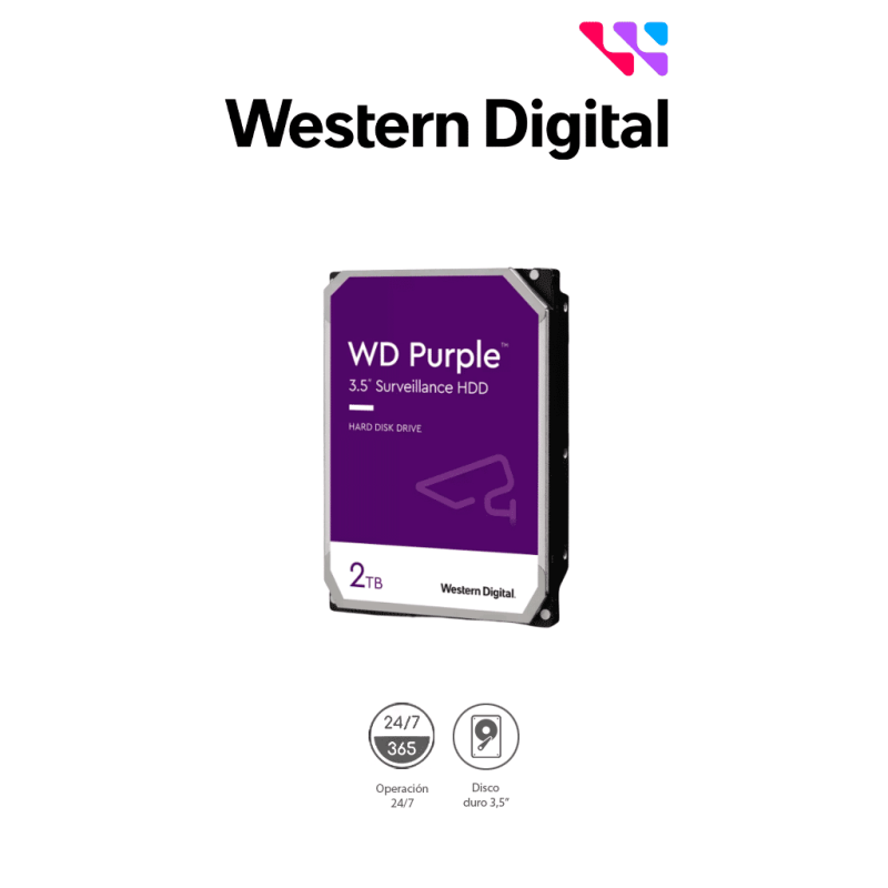 WESTERN DIGITAL WD23PURZ - Disco duro de 2TB / Serie Purple para videovigilancia / Trabajo 24 / 7 / Interface: Sata 6 Gb WESTERN DIGITAL WD23PURZ - Disco duro de 2TB / Serie Purple para videovigilancia / Trabajo 24 / 7 / Interface: Sata 6 Gb