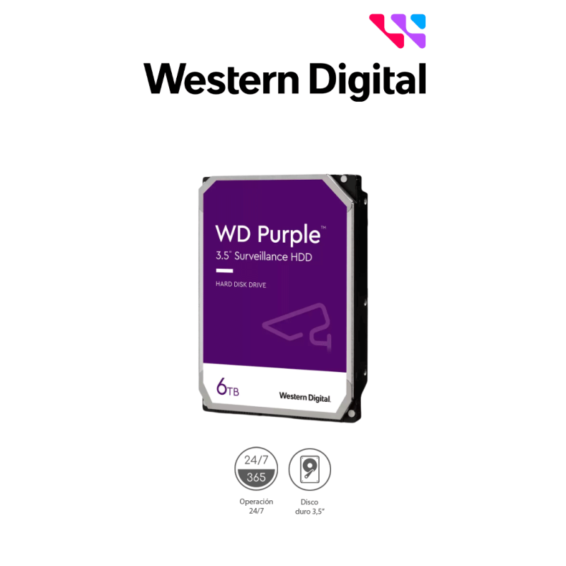 WESTERN DIGITAL WD64PURZ - Disco Duro de 6 TB Purple / Especial para Videovigilancia / Trabajo 24 / 7 / Interface: Sata 6 Gb WESTERN DIGITAL WD64PURZ - Disco Duro de 6 TB Purple / Especial para Videovigilancia / Trabajo 24 / 7 / Interface: Sata 6 Gb