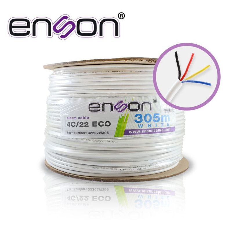 ENSON ALARMA 32202W305 - Cable De Alarma Enson 32202W305 Serie Eco Multifilar  4C/22 Awg Bobina De 305 Metros Forro Pvc  Blanco
