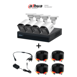 DAHUA KITXVR1B04-I+4B1A21-DH-PFM942I-20-5- Kit de 4 Canales de 2 Megapíxeles /  DVR Cooper-I WizSense con IA