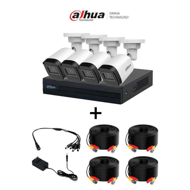 DAHUA KITXVR1B04-I+4B1A21-DH-PFM942I-20-5- Kit de 4 Canales de 2 Megapíxeles /  DVR Cooper-I WizSense con IA