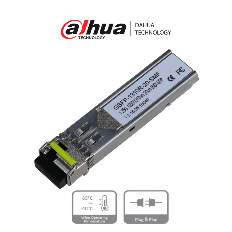 DAHUA GSFP1310R20SMF- MODULO FIBRA OPTICA SFP MONOMODO / TRASMISION BIDIRECCIONAL / CONECTOR LC / HASTA 20KM DAHUA GSFP1310R20SMF- MODULO FIBRA OPTICA SFP MONOMODO / TRASMISION BIDIRECCIONAL / CONECTOR LC / HASTA 20KM