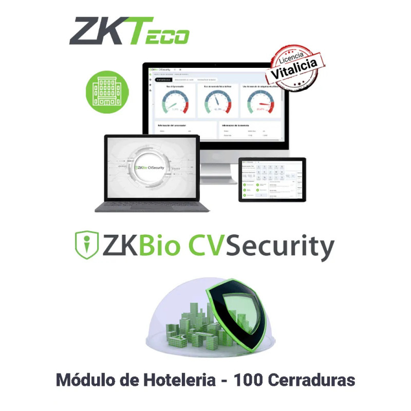 ZKTECO ZKBIOCVHOTELP100 - Licencia para Modulo de Hoteleria BioCVsecurity Capacidad 100 Cerraduras Hoteleras