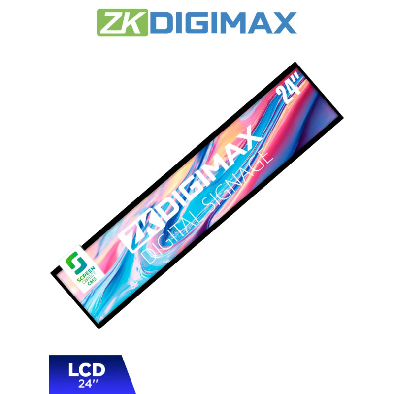 ZKDIGIMAX DG03S1W24 - Pantalla LCD Estrecha de 24" para Estantería, Ultrapanorámica, Resolución Full HD, Android 8.1, Alta Brill