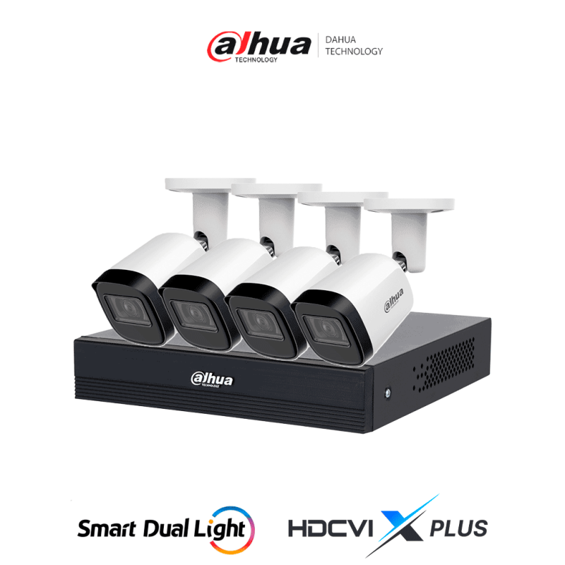 DAHUA DHI-KIT / XVR1B04-I / T /  HDCVI X Plus /  4-B2A21N-U-IL-0280B- Kit 4 Canales 2 MP /  DVR Cooper-U WizSense con IA