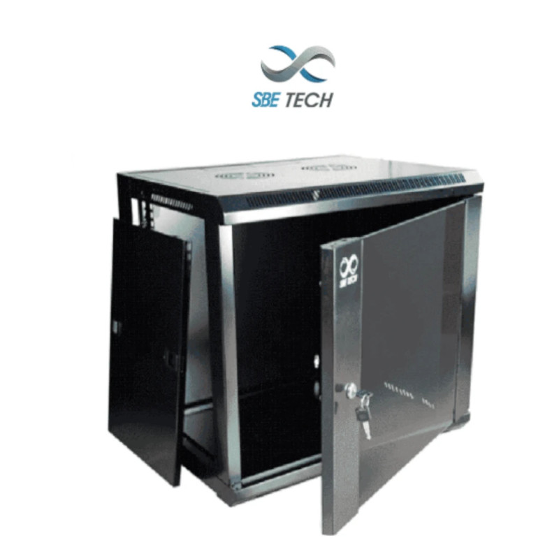 SBE TECH SBE-GNLPAR6UR - Gabinete de pared 6UR /  600mm de ancho /  450 mm de profundidad Puerta delantera de cristal templado