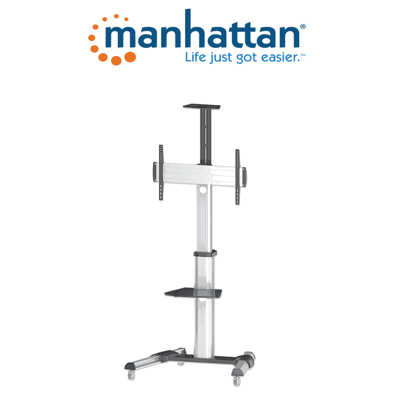 MANHATTAN 461245 - Soporte para TV, de piso, tipo carrito /  Construido en Aluminio  /  con inclinación
