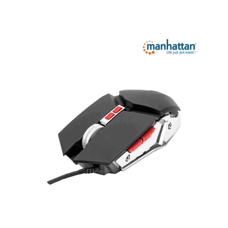 MANHATTAN 179348 Mouse óptico Gaming LED con cable Conexión USB-A, siete botones con rueda de desplazamiento, 3200 dpi, iluminac