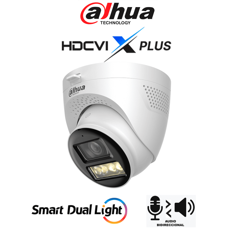 DAHUA DH-HAC-HDW1500TQN-IL-T - Cámara Domo 5MP /  Mic Integrado y Audio Bidirec /  Iluminación Dual Mediante IR y Luz Calida