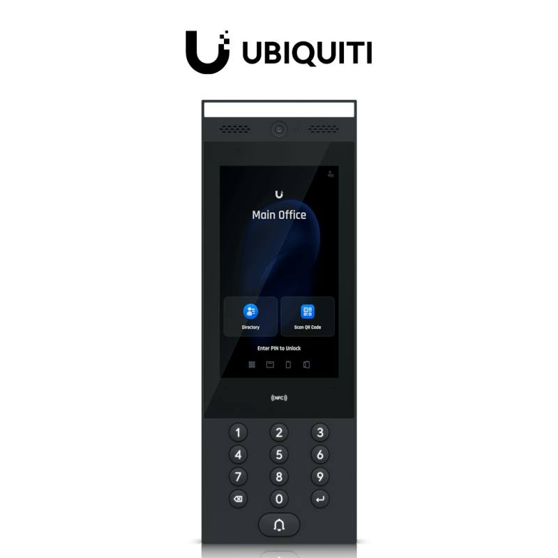 UBIQUITI UA-INTERCOM - Videoportero departamental, Desbloqueo mediente tarjeta NFC, PIN, QR ó UniFi Identity, se conecta a un Ac