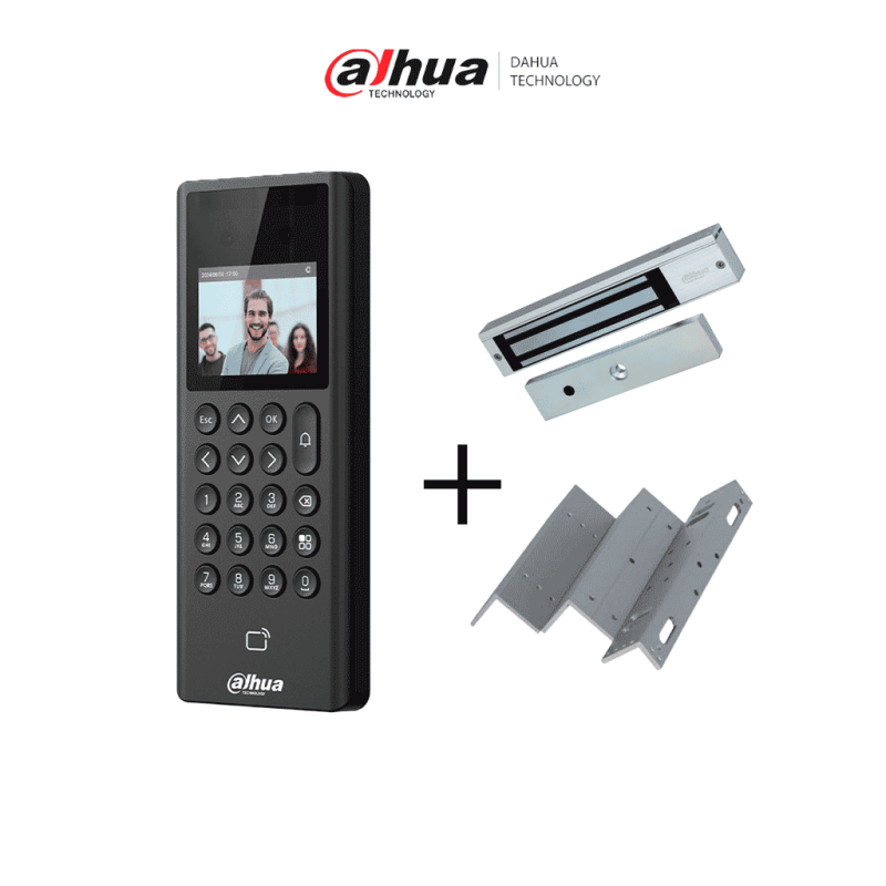 DAHUA Paquete de Control de Acceso y Asistencia con Reconocimiento Facial + Soporte en ZL + Cerradura Magnetica de 600 Lbs