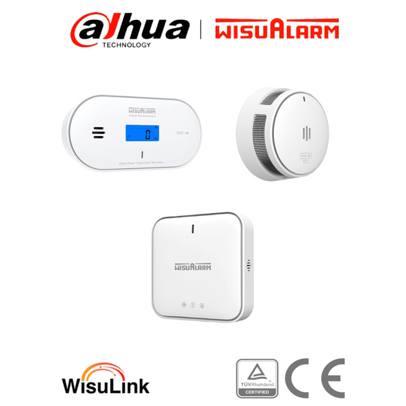 DAHUA WISUALARM DHI-HY-GW01A-KIT - Paquete Wisulink, Incluye: gateway, detector de humo y monóxido de carbono, Sistema para la p