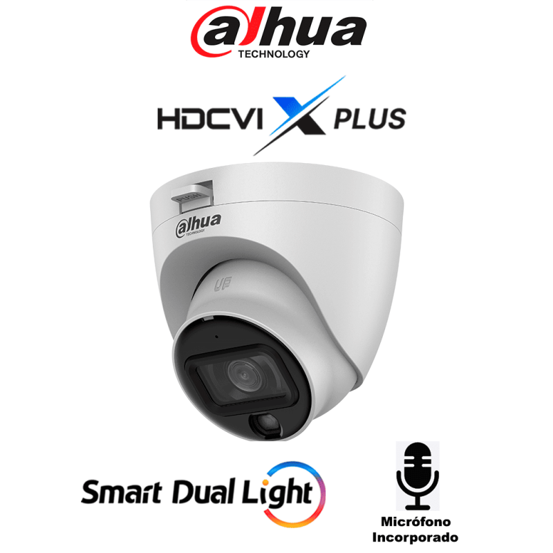 DAHUA DH-HAC-HDW1801TLQN-IL-A-S3 - Cámara Domo 4K /  HDCVI X PLUS /  Iluminador Dual Inteligente /  Micrófono Incorporado