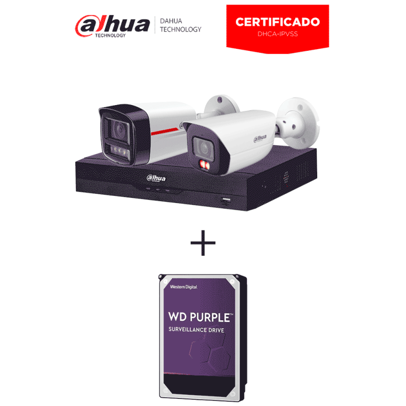 DAHUA Kit para certificación Dahua DHCA-IPVSS compuesto por: DH-IPC-HFW3249E-S-IL , DH-IPC-HFW2249TL-S-PRO, DHI-NVR2104HS-P-I2 y