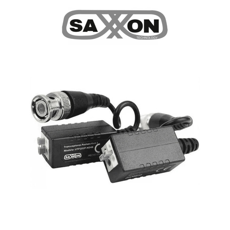 SAXXON VB-03 Par de transceptores pasivos (Video Baluns) soporta 4MP a 200m, 1080p a 250m, 720p a 300m en CVI. Compatible con HD