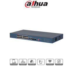 DAHUA DH-CS4218-16ET-135-V2 - Switch PoE de 18 Puertos /  16 Puertos Poe 10 & 100 /  2 Puertos Uplink + 2 Puertos SFP
