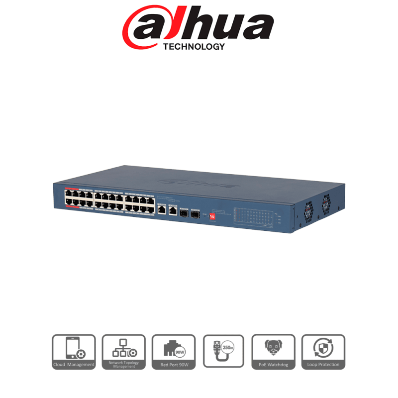 DAHUA DH-CS4226-24ET-240-V2 - Switch PoE de 26 Puertos /  24 Puertos PoE 10 & 100 /  2Ptos Uplink GE + 2 Puertos SFP