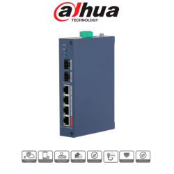 DAHUA DH-CHS4206-4ET-90 - Switch PoE de 6 Puertos Semi Industrial /  4 Ptos Downlink PoE /  2 Ptos Uplink SFP Gigabit