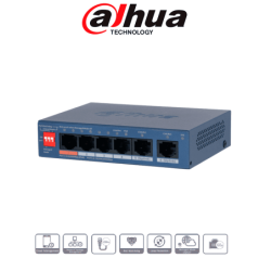 DAHUA DH-CS4006-4ET2GT-60 - Switch PoE de 6 Puertos Administrable /  4 Puertos PoE Downlink 10 & 100 /  2 Puertos Uplink GE