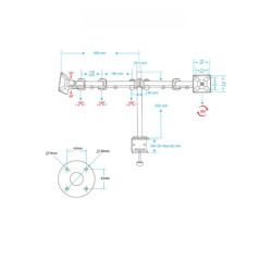 MANHATTAN - 420808 - Soporte para monitor, de escritorio, movimiento articulado, 2 pantallas planas de 13" a 24" máximo 6 kg cad