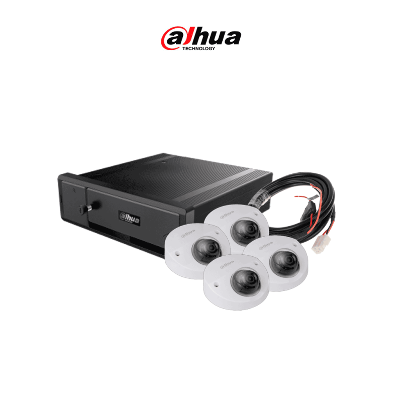 DAHUA PAQUETE IP MÓVIL - Paquete de solución móvil IP que incluye: 1 grabador móvil IP de 8 canales, 4 cámaras IP domo de 2 MP (