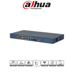 DAHUA DH-CS4218-16ET-240-V2 - Switch PoE Administrable de 18 Puertos  /  16 Puertos PoE /  240 Watts Totales /  Interfaz Web