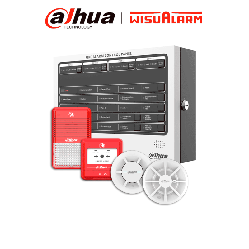DAHUA WISUALARM PAQUETE CONVENCIONAL 4 ZONAS - El paquete incluye: un panel convencional de 4 zonas, detector de humo, detector