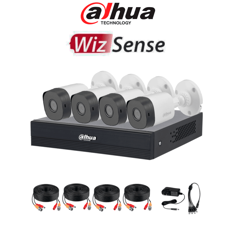 DAHUA DHI-KIT / XVR1B04-I / T / 4-B1A11N-0280B - Kit de 4 canales HD /  Cámaras B1A11 de 1 MP /  Lente de 2.8mm
