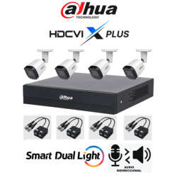 DAHUA DH-KIT / XVR1B04-I / T / 4-B2A21N-U-0280B / Balun - Kit 4 Canales Cámaras B2A21N-U de 2 MP, DVR XVR1B04-I