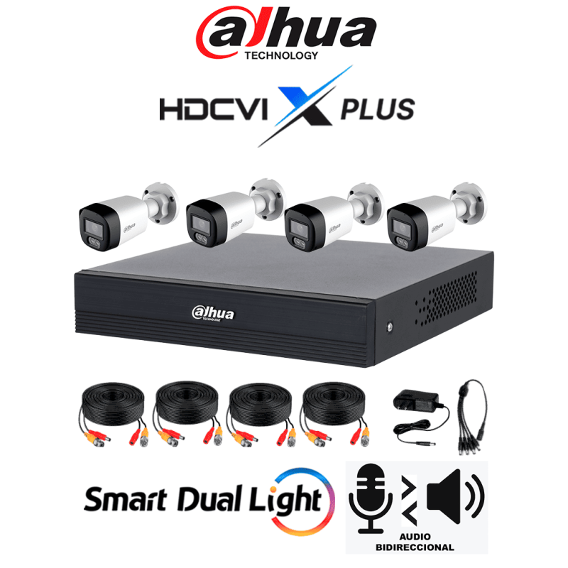DAHUA DH-KIT/XVR1B04-I/T/4-HAC-HFW1200RLN-IL-T - Kit de 4 Canales Iluminador Dual 2 MP con Audio y DVR Cooper-I WizSense.