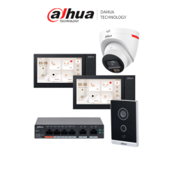 DAHUA KITVPIP2MONCAMDH - Kit de Videoportero IP WiFi con 2 Monitores, Cámara IP y Switch PoE