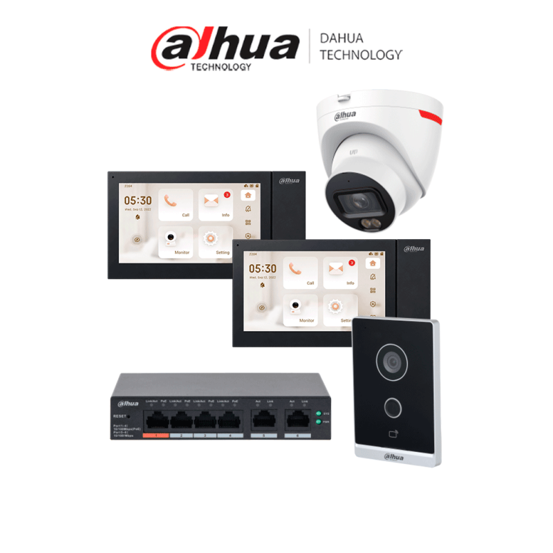 DAHUA KITVPIP2MONCAMDH - Kit de Videoportero IP WiFi con 2 Monitores, Cámara IP y Switch PoE