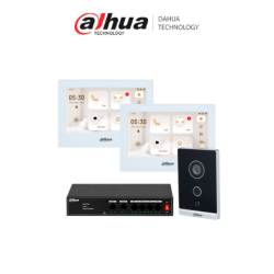 DAHUA KITVPIPWIFI01DH - Kit de Videoportero IP WiFi Dahua con 2 Monitores de 7", Frente de Calle y Switch PoE